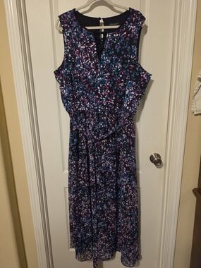 Lane Bryant Black Floral Sleeveless Midi Dress